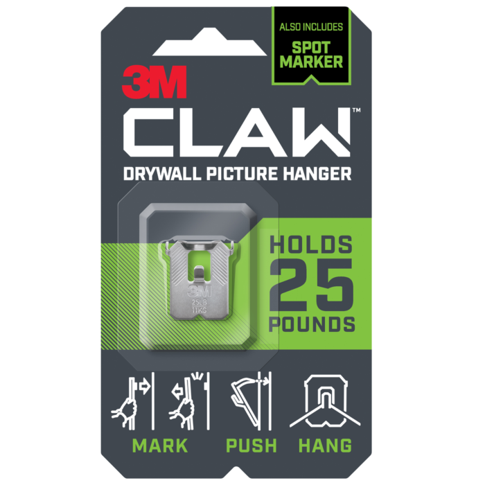 3M CLAW™ Drywall Picture Hanger 25 lb with Temporary Spot Marker 3PH25M-1ES, 1 hanger, 1 marker