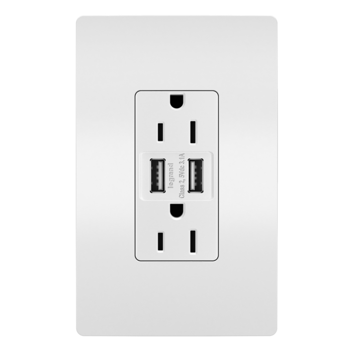 Pass & Seymour radiant® 3.1A USB Outlet, Type A, 15A, Tamper-Resistant, White