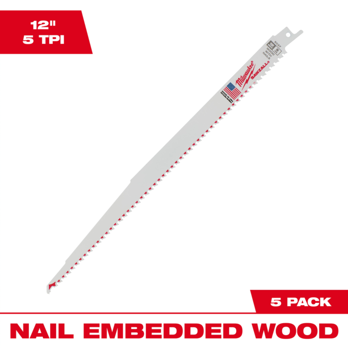 Milwaukee 12" 5 TPI SAWZALL® Blade for Wood with Nails (5 PK)