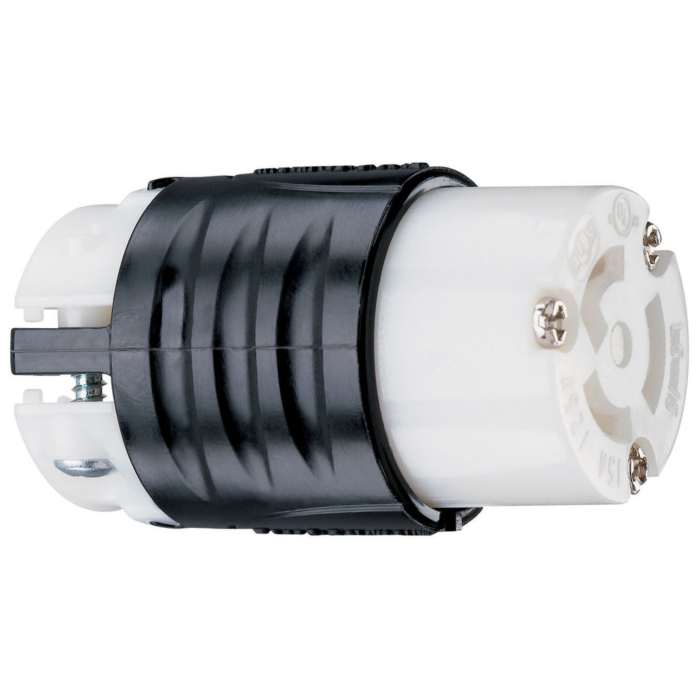 Pass & Seymour 15A NEMA L515 Connector - Black Back, White Front Body