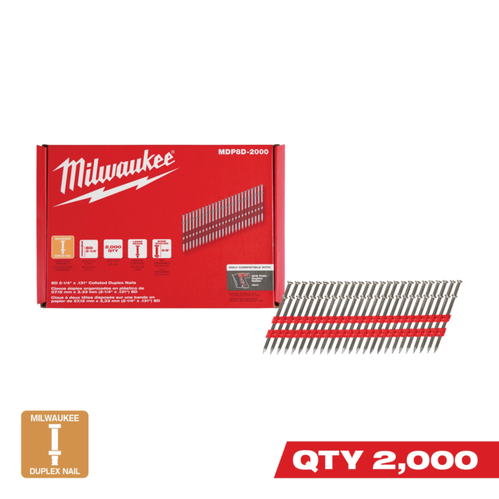 Milwaukee ® 8D 2-1/4” x .131” Collated Duplex Nails