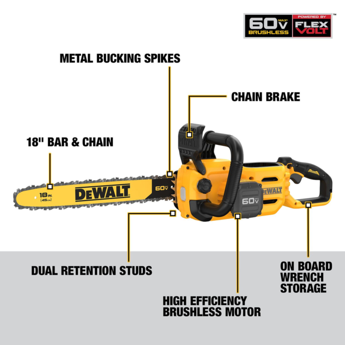 Dewalt 60v chainsaw chain specs sales