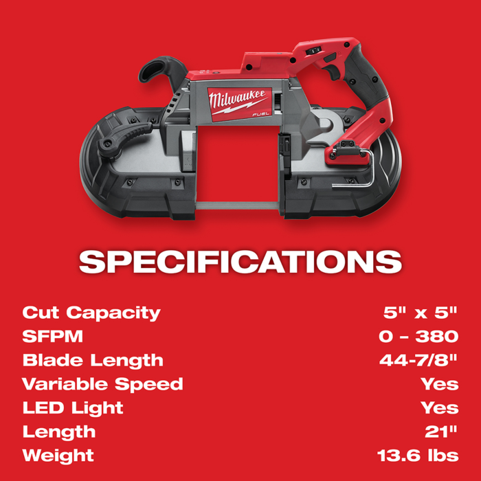 Fuel deep outlet cut band saw