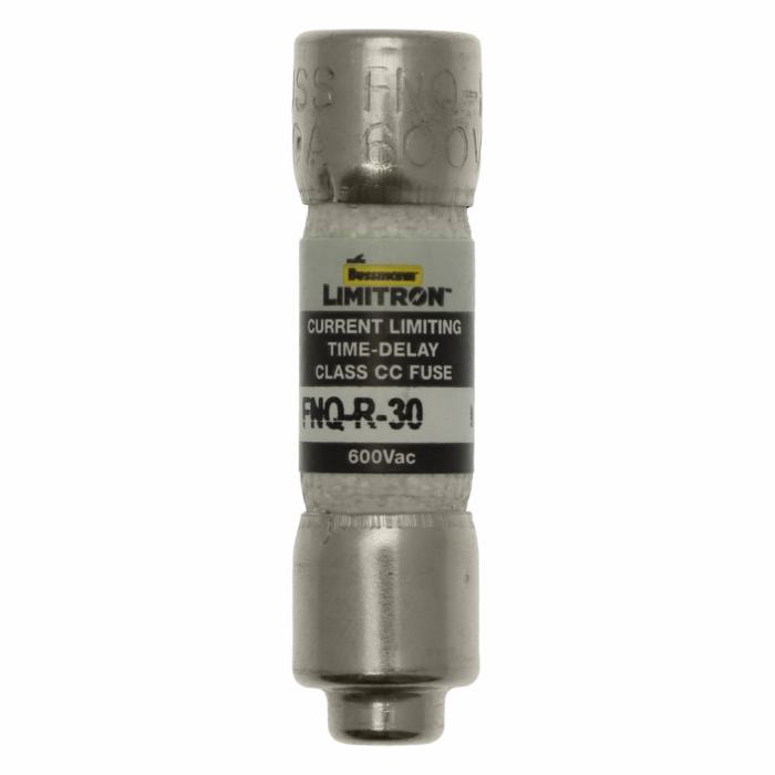 Eaton Bussmann series FNQ-R fuse, 30 A, Class CC, Non-indicating, Ferrule end x ferrule end, 12 sec at 200%, 200 kAIC, Melamine tube, Standard, 600 V