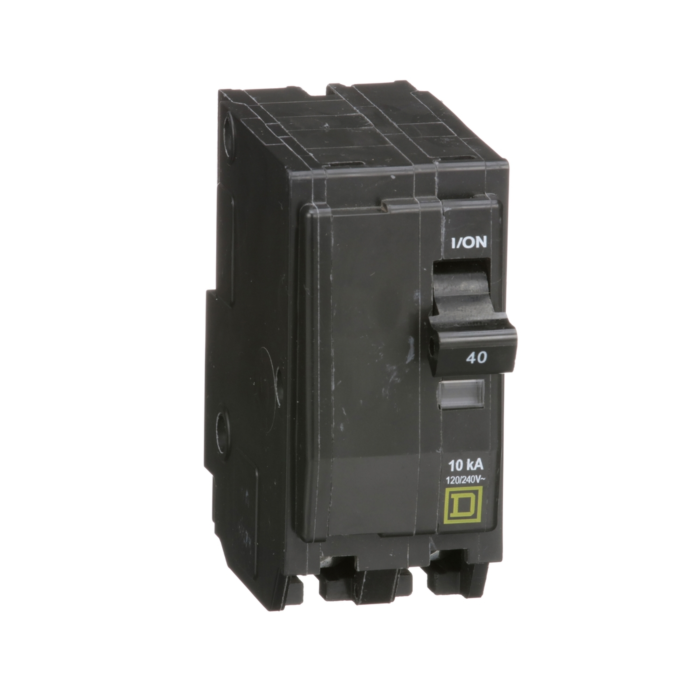 Square D Mini circuit breaker, QO, 40A, 2 pole, 120/240VAC, 10kA, plug in, consumer pack