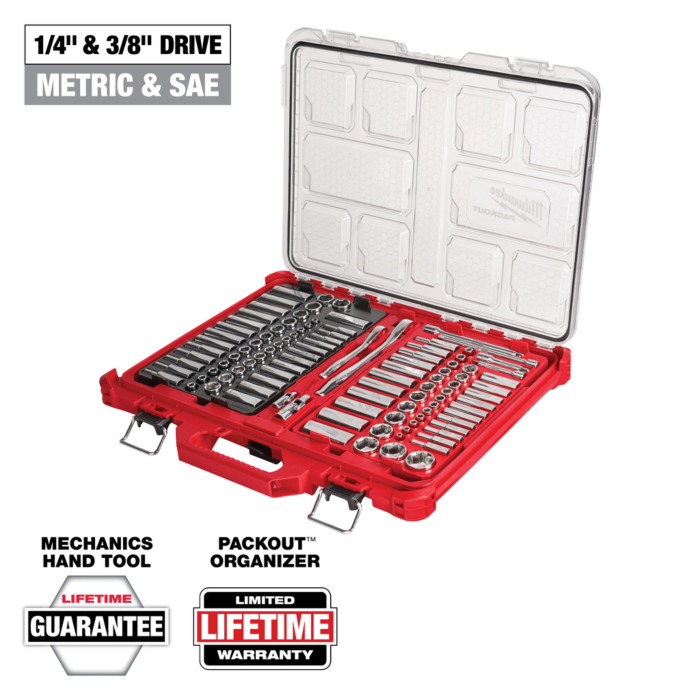 Milwaukee 106pc 1/4" and 3/8" Metric & SAE Ratchet and Socket Set with PACKOUT™ Low-Profile Organizer
