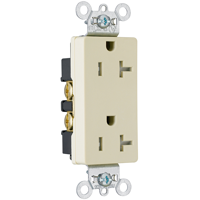 Pass & Seymour 20A 125V Spec-Grade Tamper-Resistant Decorator Duplex Receptacle, Side Wire, Ivory