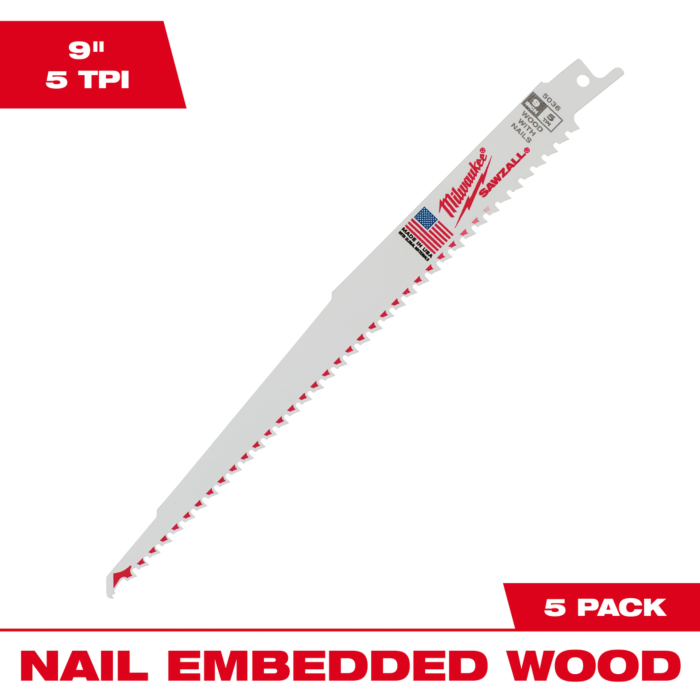Milwaukee 9" 5 TPI SAWZALL® Blade for Wood with Nails (5 PK)