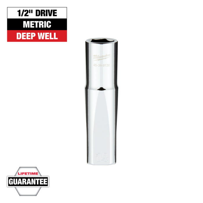 Milwaukee 1/2" Drive 14MM Metric 6-Point Deep Socket with FOUR FLAT™ Sides