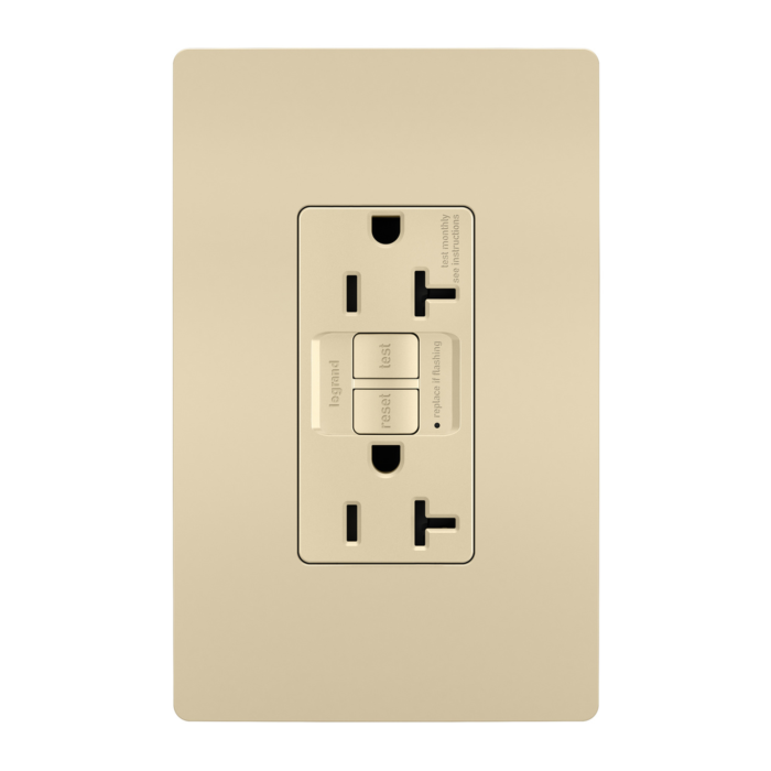 Pass & Seymour radiant® Tamper-Resistant 20A Duplex Self-Test GFCI Receptacle with SafeLock® Protection, Ivory