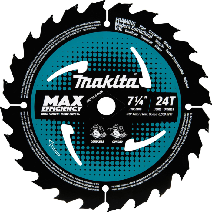 Makita 7-1/4" 24T Carbide-Tipped Max Efficiency Circular Saw Blade, Framing