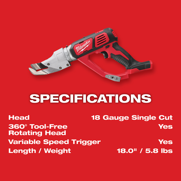 Milwaukee M18 Cordless 18 Gauge Single Cut Shear