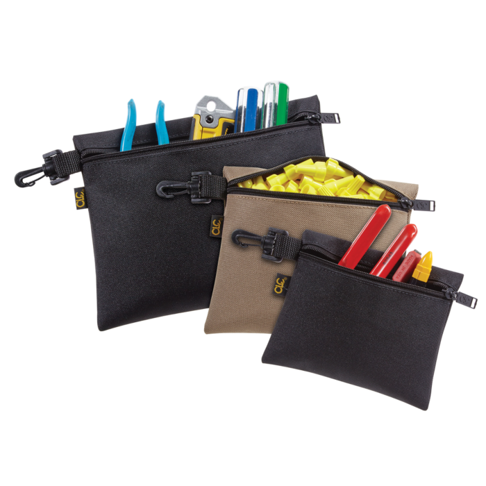 3 Multi-Purpose, Clip-On, Zippered Bags, Khaki, Black