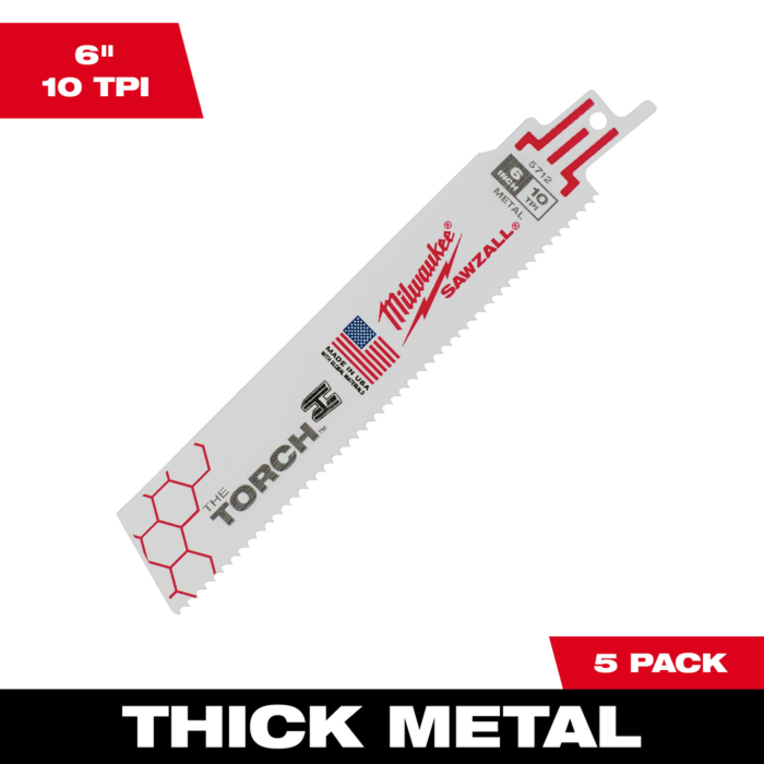 Milwaukee 6" 10 TPI TORCH™ SAWZALL® Blade for Thick Metal (5 PK)