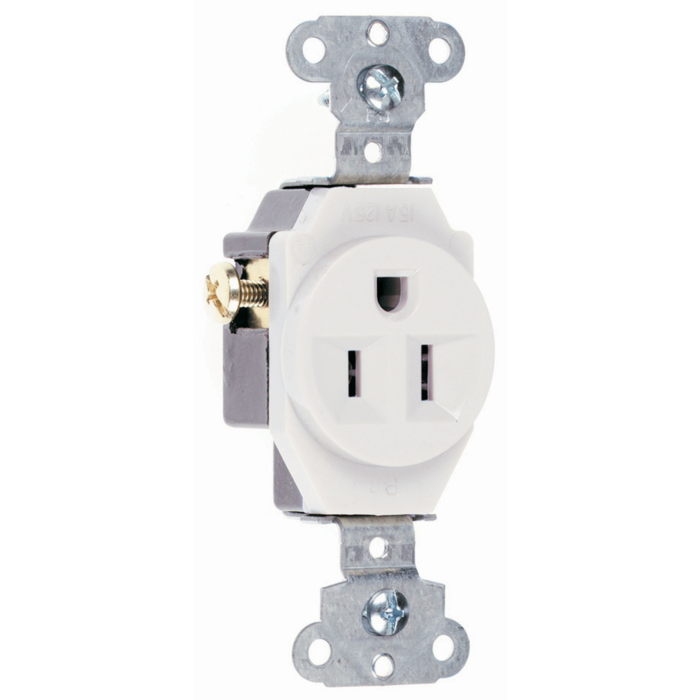 Pass & Seymour 15A 125V Heavy Duty Spec-Grade Single Receptacle, Side Wire, White