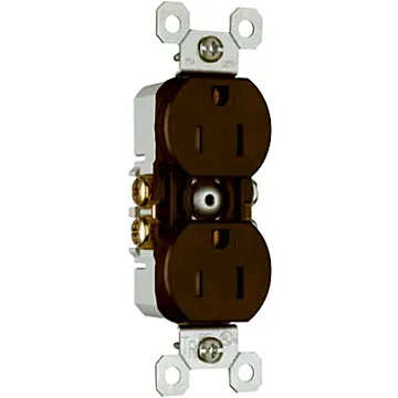 Pass & Seymour TradeMaster Series 3232TRCC14 Duplex Receptacle, Thermoplastic, Brown, 2-Pole, 15 A, 125 V, NEMA: 5-15R