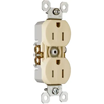 Pass & Seymour TradeMaster Series 3232TRICC14 Duplex Receptacle, Thermoplastic, Ivory, 2-Pole, 125 V, 3-Wire