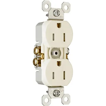 Pass & Seymour TradeMaster Series 3232TRLACC14 Duplex Receptacle, Thermoplastic, 2-Pole, 3-Wire, 14 to 12 AWG Wire