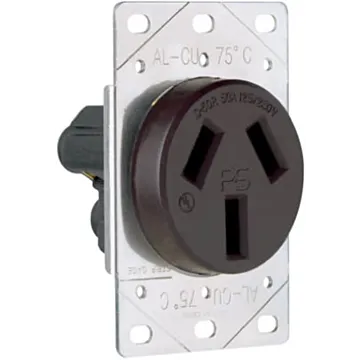 Pass & Seymour Legrand 3890CC6 Straight Blade Power Outlet Receptacle, Flush Mounting, 3-Pole, 125/250 V, 50 A, Black
