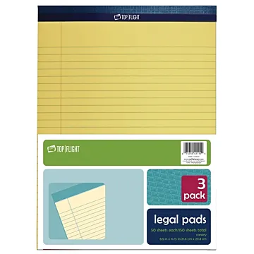 TOP FLIGHT Top Flight N 11 Series 4513094 Legal Pad, 11-3/4 in L x 8-1/2 in W Sheet, 50-Sheet, Canary Yellow Sheet