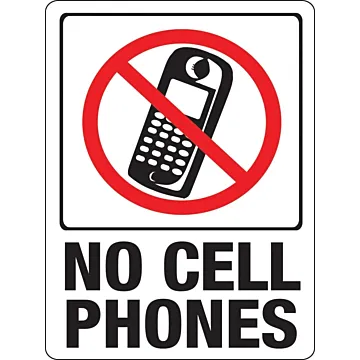 HY-KO Hy-Ko 20618 Identification Sign, Rectangular, NO CELL PHONES, Black/Red Legend, White Background, Plastic