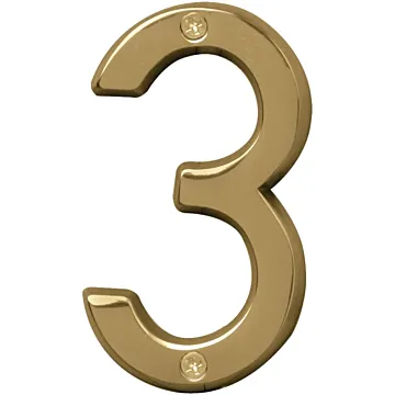 HY-KO Hy-Ko Prestige Series BR-42PB/3 House Number, 2.938 in W x 6.875 in H Dimensions, Character: 3, 4 in H Character, Brass