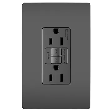 Pass & Seymour radiant® 15A Duplex Self-Test GFCI Receptacles with SafeLock® Protection, BlackRetail Pkg