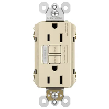Pass & Seymour radiant® Tamper-Resistant 15A Duplex Self-Test GFCI Receptacles with SafeLock® Protection and Night Light, Light Almond