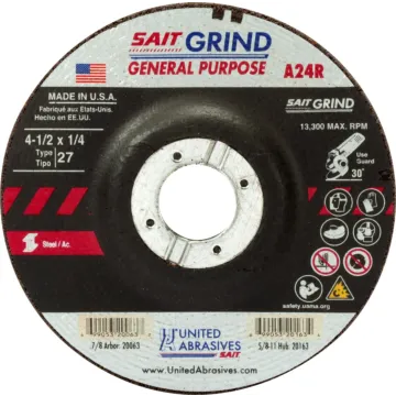 United Abrasives A24R General Purpose/Long Life Grinding Wheel (Type 27/Depressed Center) 4-1/2 in. x 1/4 in. x 7/8 in.