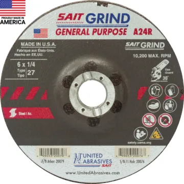 United Abrasives 20079 A24R General Purpose/Long Life Grinding Wheel (Type 27/Depressed Center) 6" x 1/4" x 7/8", 25-Pack