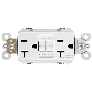 Pass & Seymour radiant® Tamper-Resistant 20A Duplex Self-Test GFCI Receptacle with SafeLock® Protection, White