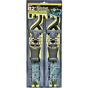 Keeper 03518 Tie-Down, 1 in W, 12 ft L, Polyester, Camouflage, 500 lb, S-Hook End Fitting