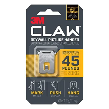 3M CLAW™ Drywall Picture Hanger 45 lb with Temporary Spot Marker 3PH45M-1ES, 1 hanger, 1 marker
