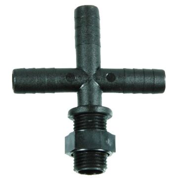 Poly Threaded Nozzle Body Cross with Hose Barbs