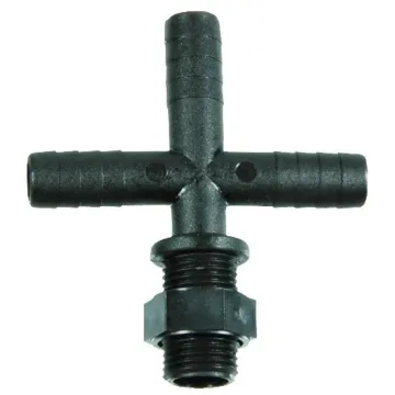 Poly Threaded Nozzle Body Cross with Hose Barbs