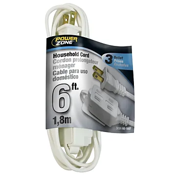 PowerZone OR660606 Extension Cord, 16 AWG Cable, 6 ft L, 125 V, White