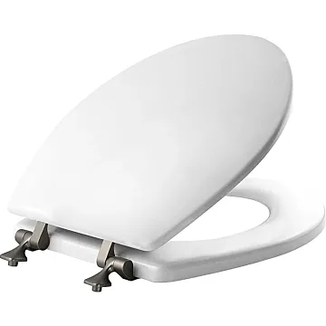 Mayfair Round Closed Front White Wood Toilet Seat With Brushed Nickel Hinge