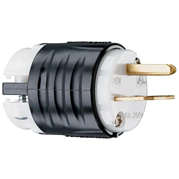 Pass & Seymour 15A, 250V Extra-Hard Use Spec-Grade Plug, Black and White