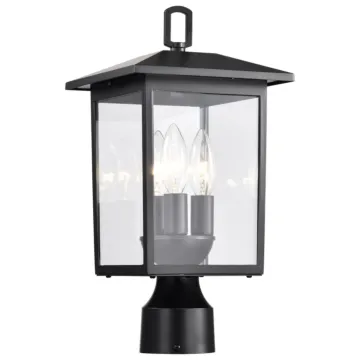 Satco Jamesport Collection Outdoor 15 inch Post Light Pole Lantern - Matte Black with Clear Glass