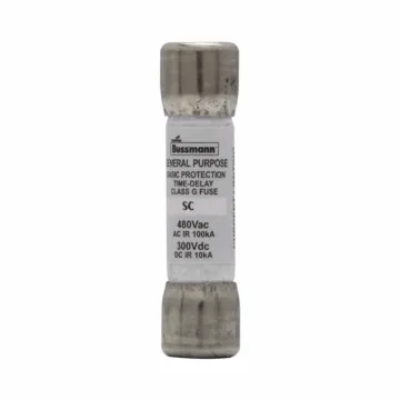 Bussmann Eaton Bussmann series SC fuse, Current-limiting time-delay fuse, Rejection style, 30 A, Class G, Non-indicating, Ferrule end x ferrule end, 12 sec at 200%, 10 kAIC at 300 Vdc,100 kAIC at 480 Vac, Standard, 480 V, 300 Vdc