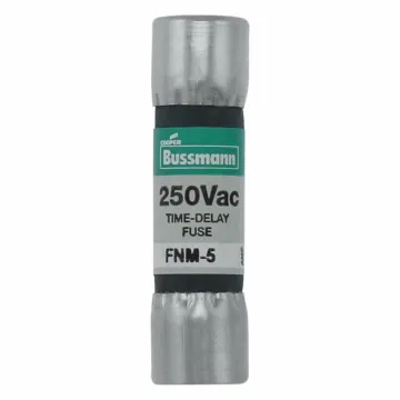 Bussmann Eaton Bussmann series FNM fuse, Time-delay Midget fuse, 5 A, Dual, Non-indicating, Ferrule end x ferrule end, 10 kAIC at 125 Vac,200 AIC at 250 Vac, Nickel-plated bronze endcap, Standard, 250 V