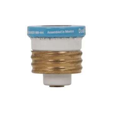 Edison Eaton Bussmann series Type T plug fuse, plug fuse, time delay, heavy duty, 5 A, 125 Vac, 10 kAIC (RMS Symmetrical) interrupt rating, 10 kA short circuit rating, threaded mount, duel element, plastic body, brass thread, edison base