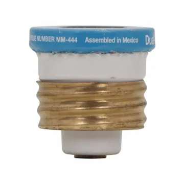 Edison Eaton Bussmann series Type T plug fuse, plug fuse, time delay, heavy duty, 8 A, 125 Vac, 10 kAIC (RMS Symmetrical) interrupt rating, 10 kA short circuit rating, threaded mount, duel element, plastic body, brass thread, edison base