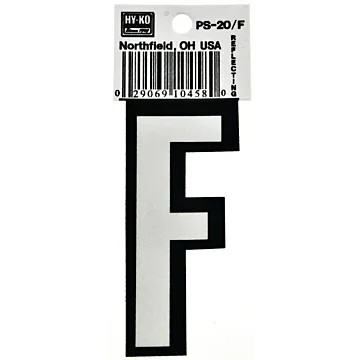 HY-KO Hy-Ko PS-20/F Reflective Letter, Character: F, 3-1/4 in H Character, Black/White Character, Vinyl