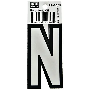 HY-KO Hy-Ko PS-20/N Reflective Letter, Character: N, 3-1/4 in H Character, Black/White Character, Vinyl