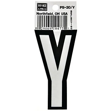 HY-KO Hy-Ko PS-20/Y Reflective Letter, Character: Y, 3-1/4 in H Character, Black/White Character, Vinyl