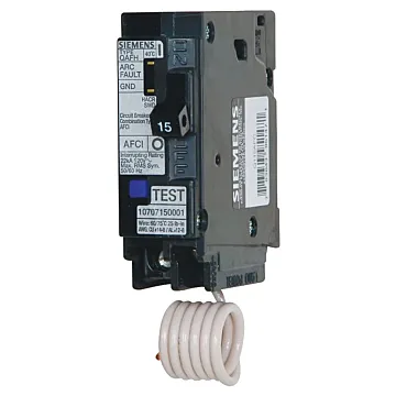 Siemens QA115AFC Circuit Breaker, AFCI, Combination, 15 A, 1 -Pole, 120/240 V, Fixed Trip, Plug Mounting, Black