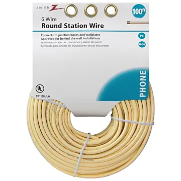 Zenith TP1100ULA Telephone Wire, 24 AWG Wire, Almond Sheath, 100 ft L
