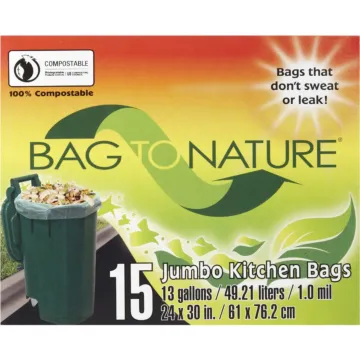 Bag-To-Nature Compostable Kitchen Trash Bag (Green - 15pk) 13 gal