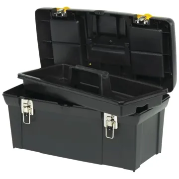 Stanley STANLEY 024013S Tool Box with Tray, 8.1 gal, Plastic, Black/Yellow, 5-Compartment